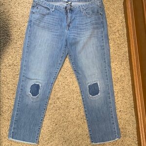 Massimo Boyfriend Cropped Jeans Distressed Knee Stretch Size 14